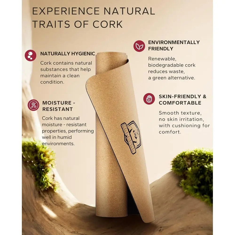 Eco-Friendly 72x36 Cork Yoga Mat with 6mm Cushioning, Non-Slip Surface, and Bonus Accessories