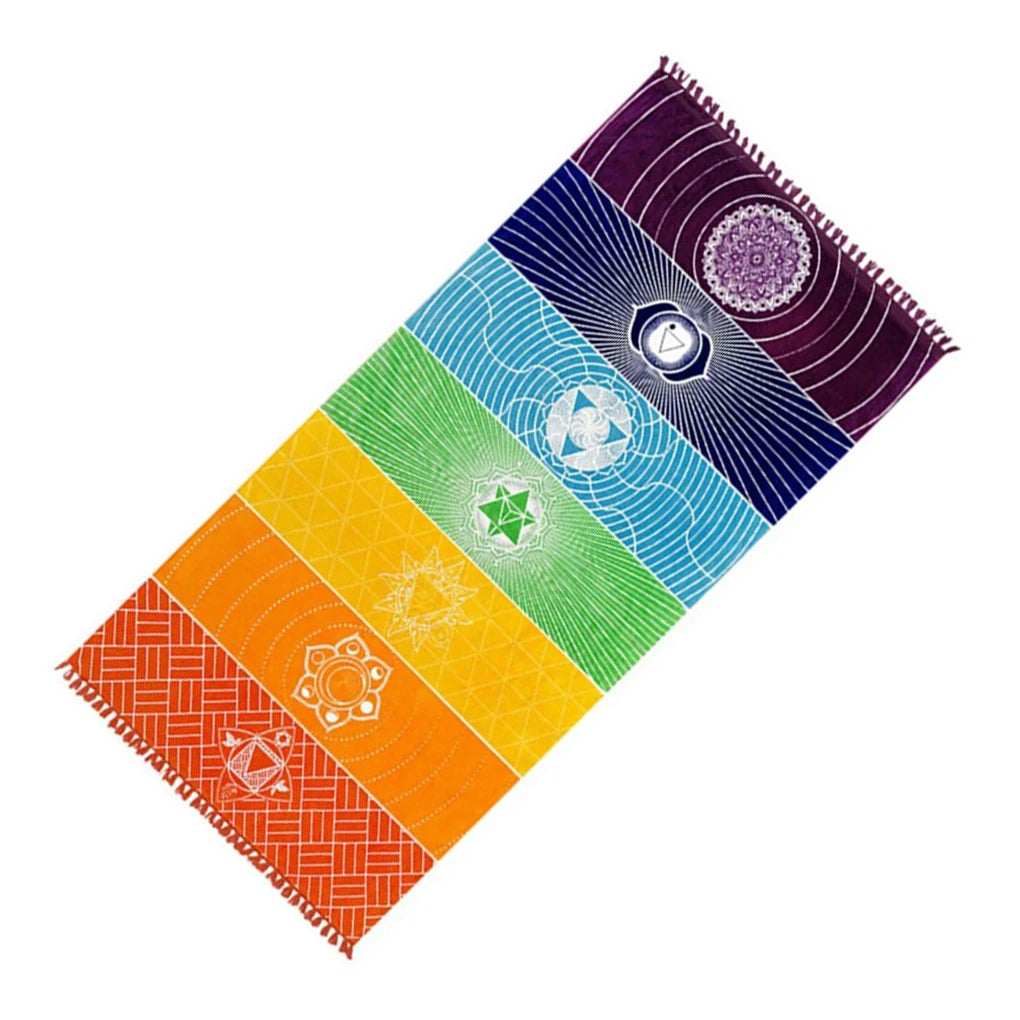 Meditation Yoga Rug Multipurpose Tassel Floor Mat Chakras Sun-proof Shawl Rectangular Colorful Tapestry for Travel