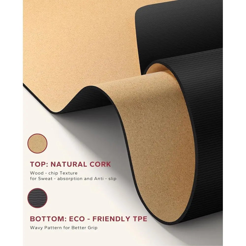 Eco-Friendly 72x36 Cork Yoga Mat with 6mm Cushioning, Non-Slip Surface, and Bonus Accessories
