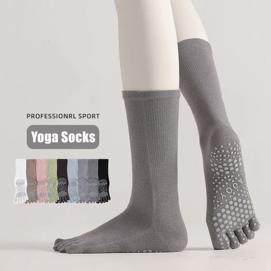 Chaussettes Yoga 5 Orteils Antidérapantes - Coton Silicone Femme Pilates