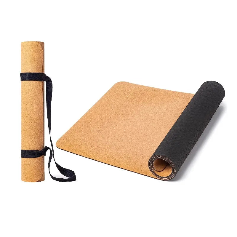 YTYIN Wholesale Luxury Eco-friendly Sports And Fitness 5mm With Straps Large Cork Non-slip 2 Layer Yoga Mat