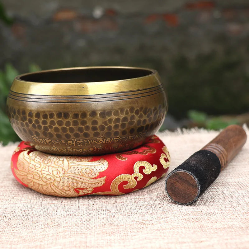 Bol Chantant Tibétain Fait Main du Népal - Bol Sonore Bouddhiste en Laiton pour Yoga Méditation Musicothérapie