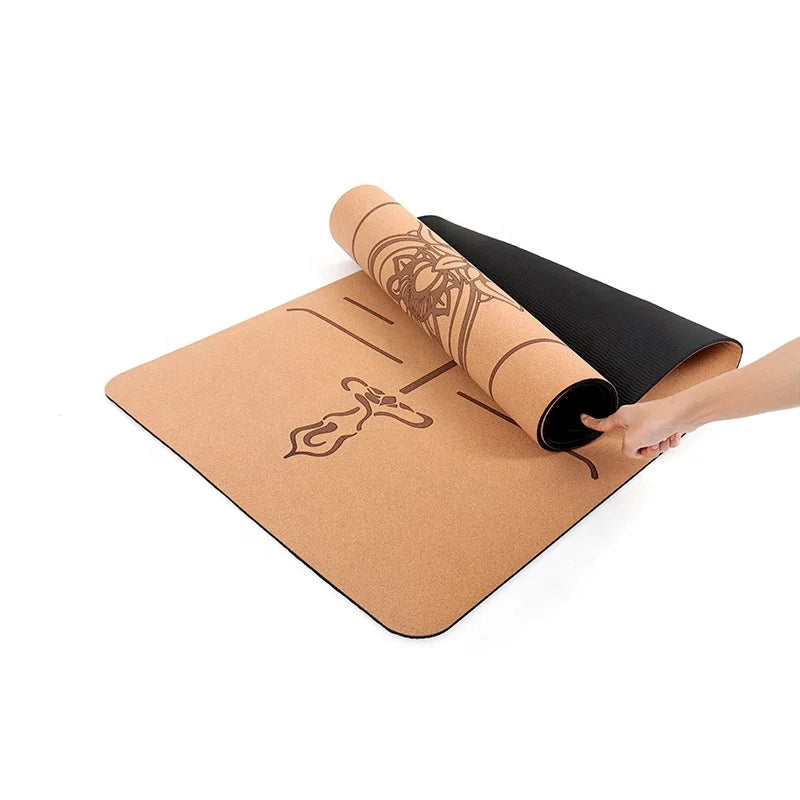 Foldable Fitness Eco-friendly Personalized Natural Rubber Anti Slip Cork Yoga Mat with Strap